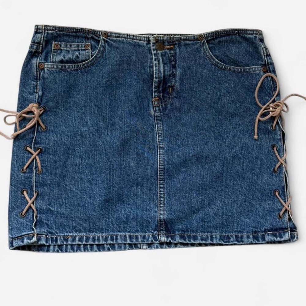 Moschino Blue Denim Skirt with Lace-Up Sides